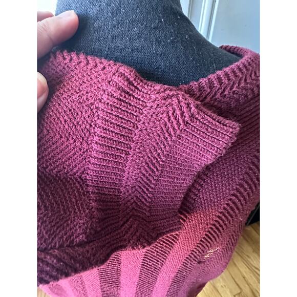 Chaps Ralph Lauren Maroon Crewneck Sweater – Herringbone Knit & Crest Logo - Picture 4 of 7